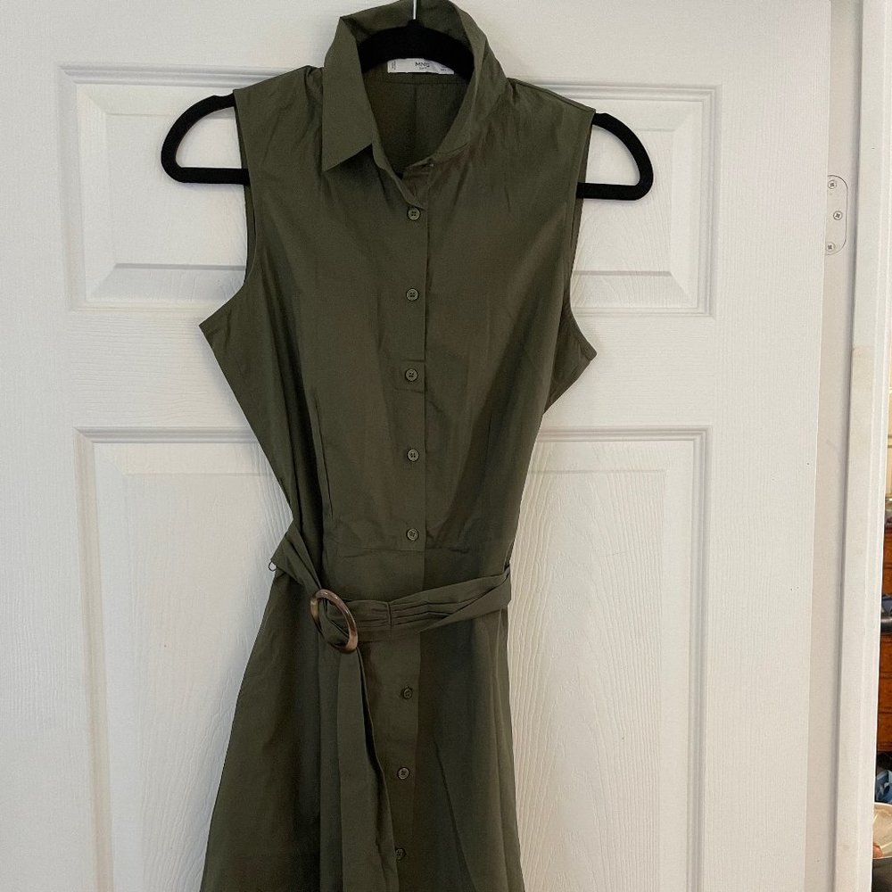 MNG Forest Green Knee Length Collar and Belted Dress - NWOT